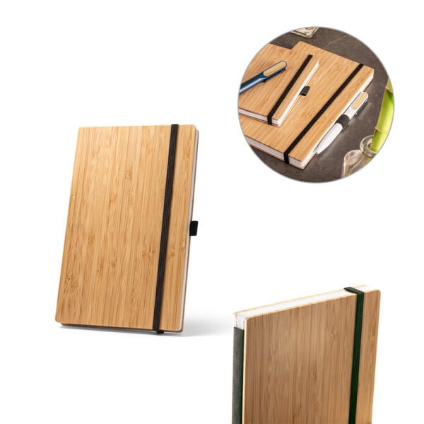 Caderno Ecológico Personalizado Bambu Reciclado Porta Caneta 21x14cm Kit