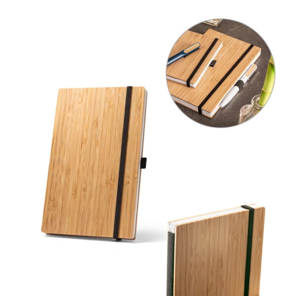 Caderno Ecológico Personalizado Bambu Reciclado Porta Caneta 14x9cm Kit