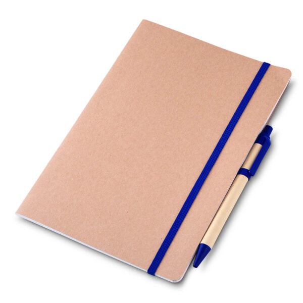 Caderno Ecológico Personalizado Kraft com Caneta A5 21,5x14,5cm Azul