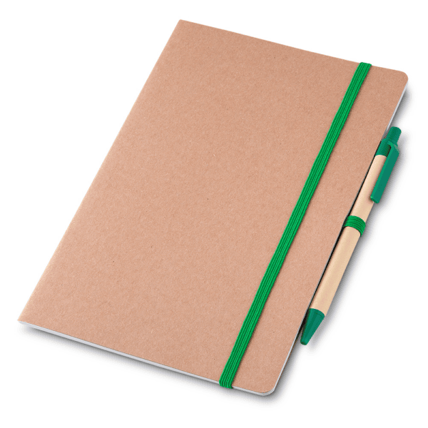 Caderno Ecológico Personalizado Kraft com Caneta A5 21,5x14,5cm Verde