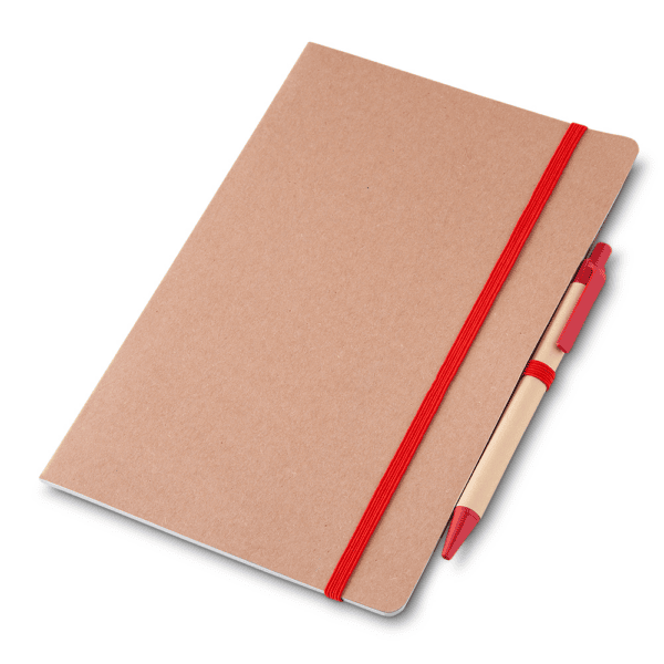 Caderno Ecológico Personalizado Kraft com Caneta A5 21,5x14,5cm Vermelho