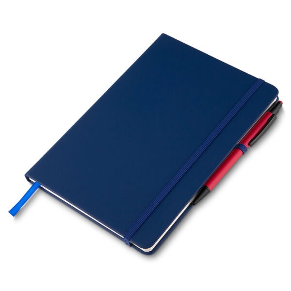 Caderno Personalizado PU Capa Dura Porta Caneta A5 21x14,5cm Azul