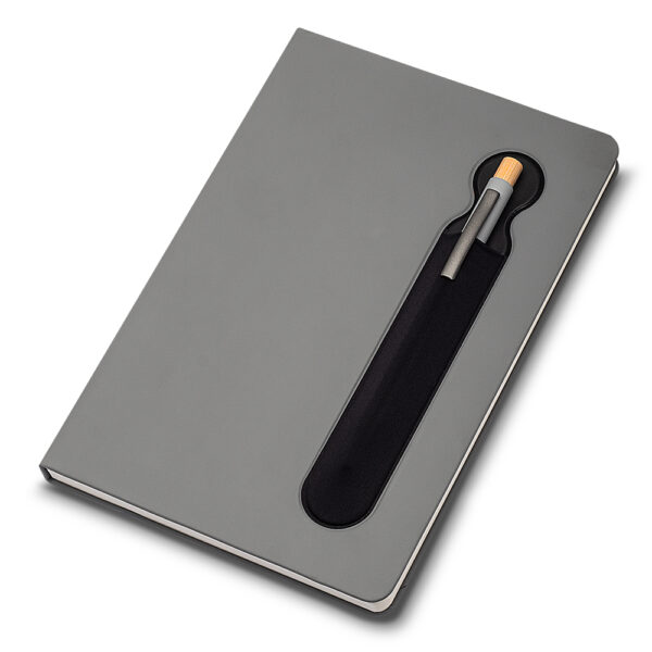 Caderno Personalizado PU Capa Dura Porta Caneta A5 21,5x14,5cm Cinza