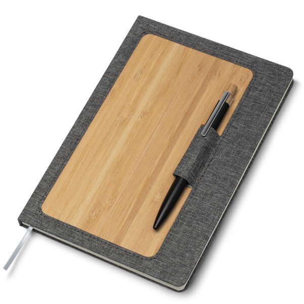 Caderno Ecológico Personalizado rPET e Bambu Porta Caneta Capa Dura A5 21,3x14,5