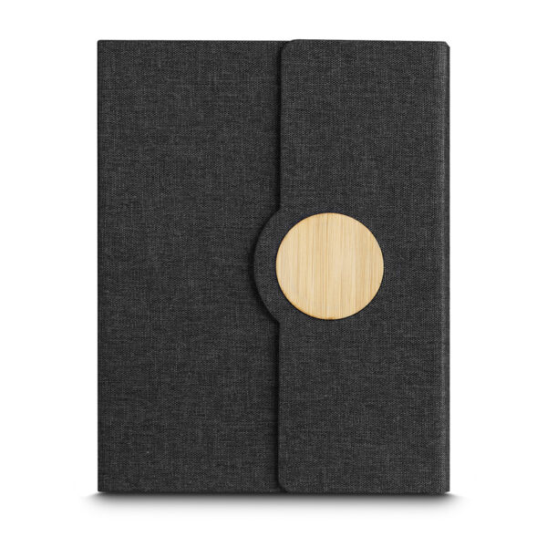 Caderno Ecológico Personalizado rPET e Bambu Porta Caneta A5 21x16cm Preto Detal