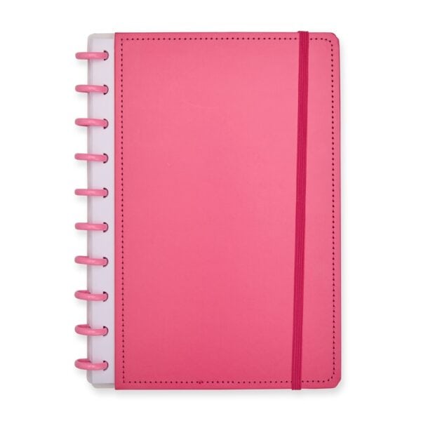 Caderno Personalizado Disco Plástico Capa Dura 26x26cm Rosa