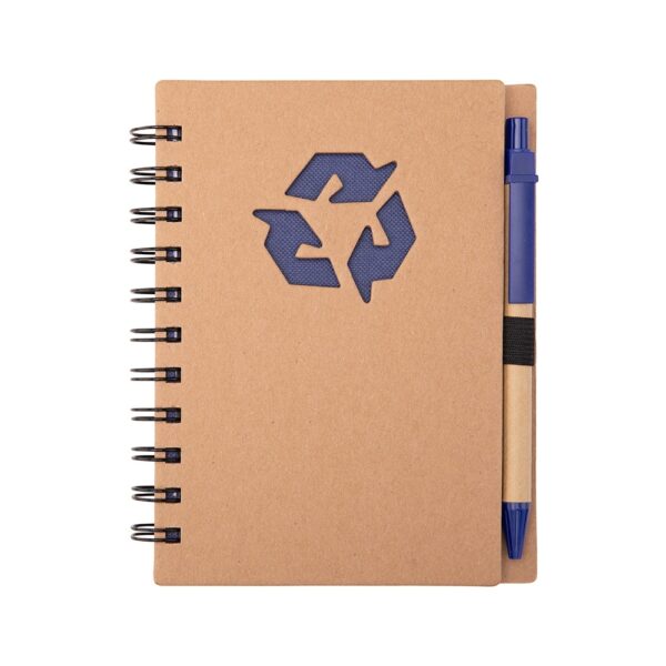 Caderno Ecológico Personalizado Kraft com Caneta 16x12,7cm Azul