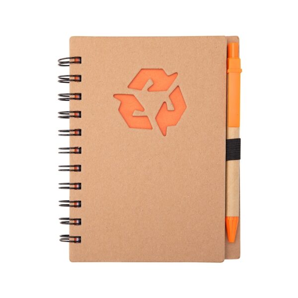 Caderno Ecológico Personalizado Kraft com Caneta 16x12,7cm Laranja