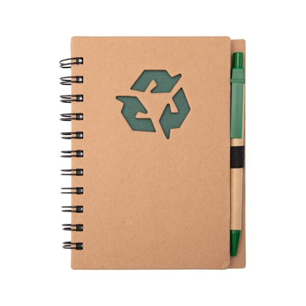 Caderno Ecológico Personalizado Kraft com Caneta 16x12,7cm Verde
