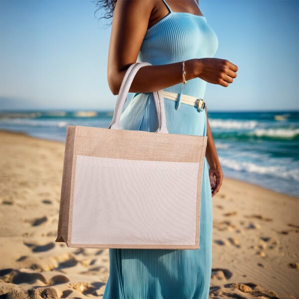 Ecobag Personalizada Algodão e Juta com Bolso 220g/m² 35x45cm Foto