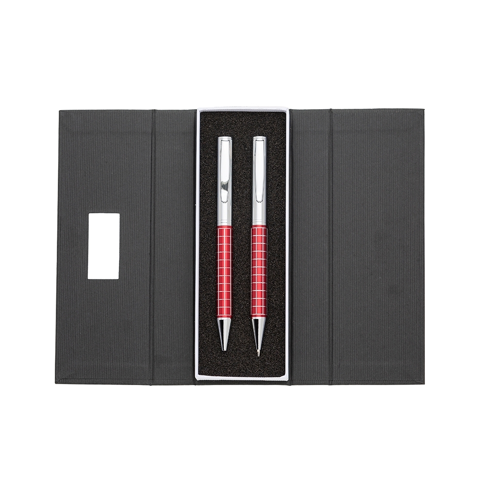 - Huble Brindes Corporativos Caneta Personalizada Metal Kit Lapiseira VERMELHO