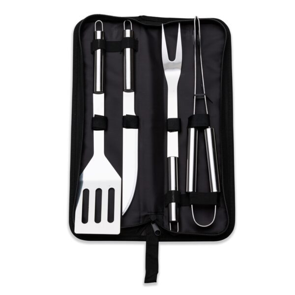 Kit Churrasco Personalizado 4 Peças Inox C/ Estojo PRETO