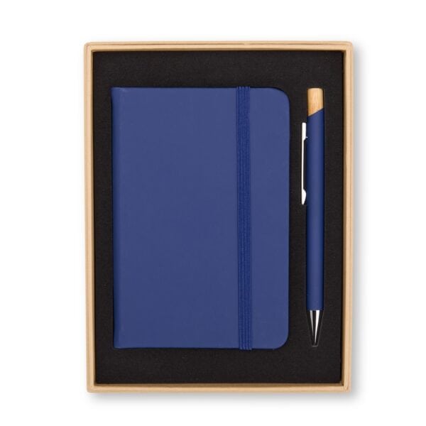 Kit Executivo Personalizado Ecológico 2 Peças Capa Dura Caneta Bambu Azul