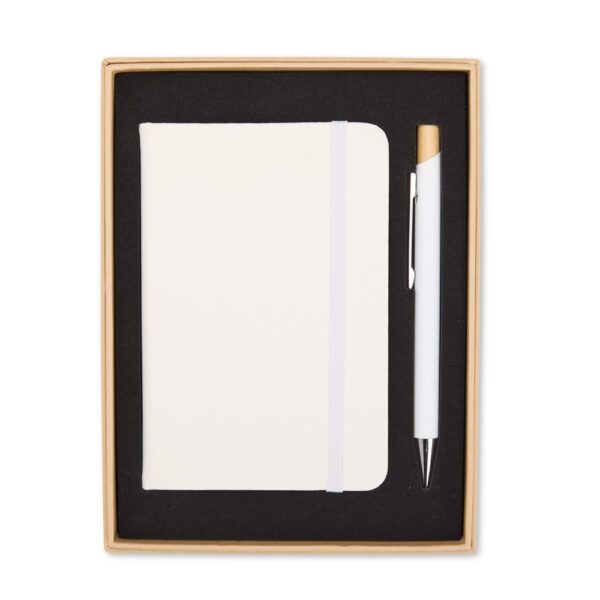 Kit Executivo Personalizado Ecológico 2 Peças Capa Dura Caneta Bambu Branco