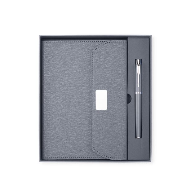 Kit Executivo Personalizado 2 Peças PU Fecho Magnético 4 Cores Cinza