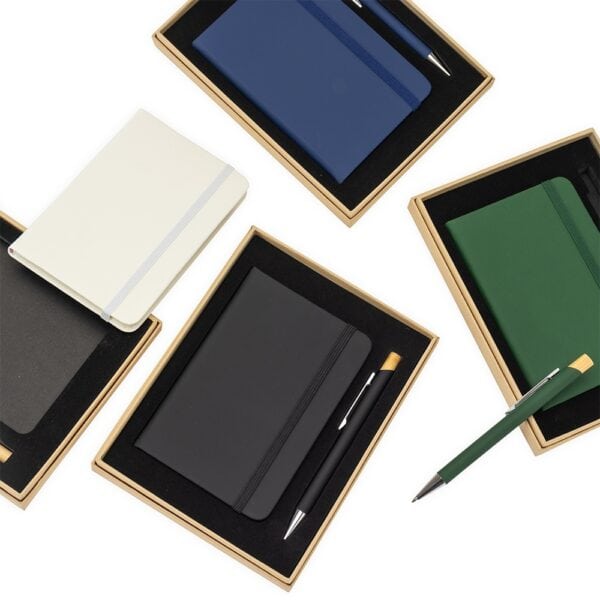Kit Executivo Personalizado Ecológico 2 Peças Capa Dura Caneta Bambu Detalhe