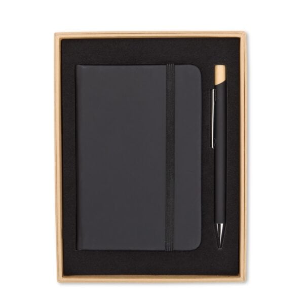 Kit Executivo Personalizado Ecológico 2 Peças Capa Dura Caneta Bambu