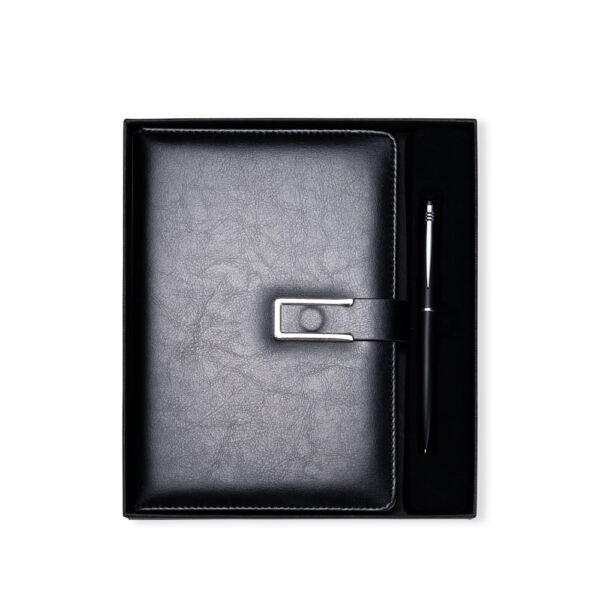 Kit Executivo Personalizado 2 Peças Couro Sintético Detalhe Metal Preto