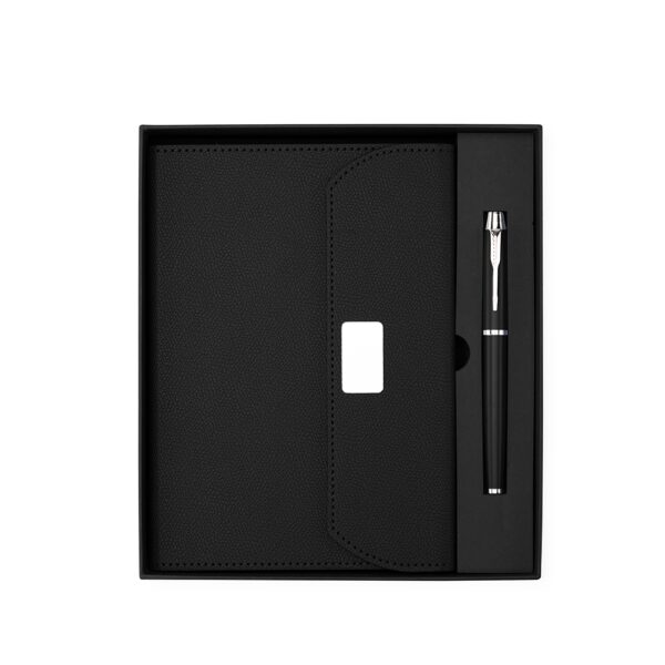 Kit Executivo Personalizado 2 Peças PU Fecho Magnético 4 Cores Preto