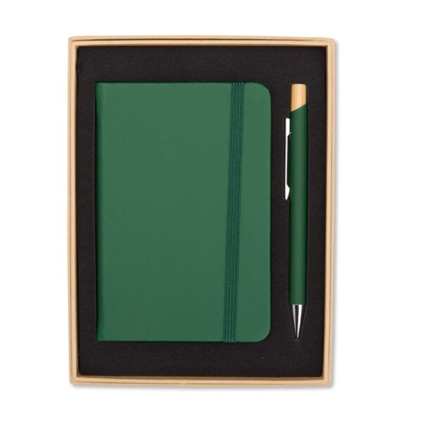 Kit Executivo Personalizado Ecológico 2 Peças Capa Dura Caneta Bambu Verde
