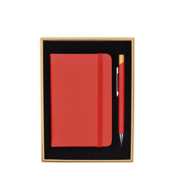 Kit Executivo Personalizado Ecológico 2 Peças Capa Dura Caneta Bambu Vermelho