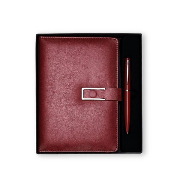 Kit Executivo Personalizado 2 Peças Couro Sintético Detalhe Metal Vermelho