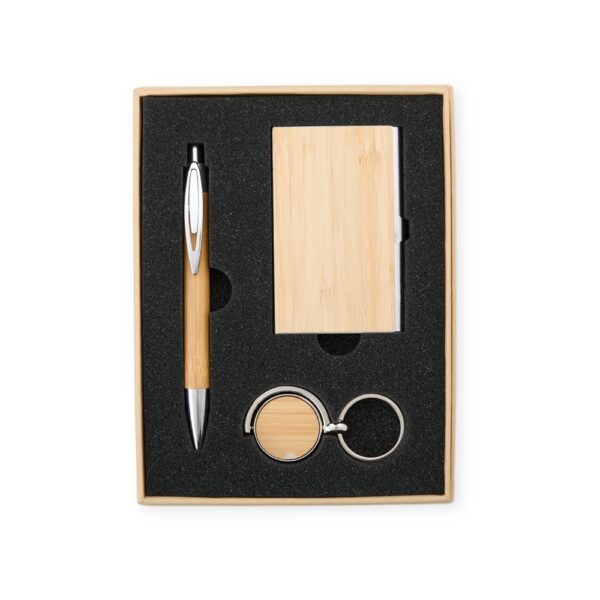 Kit Executivo Personalizado Ecológico 3 Peças Bambu Porta Cartão e Chaveiro