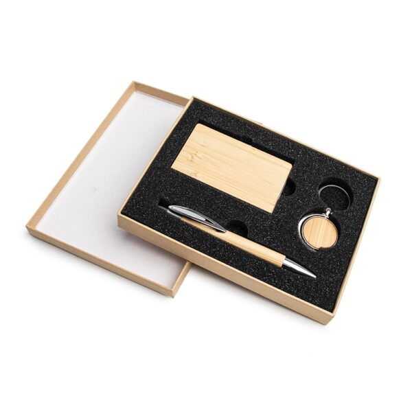 Kit Executivo Personalizado Ecológico 3 Peças Bambu Porta Cartão e Chaveiro Deta