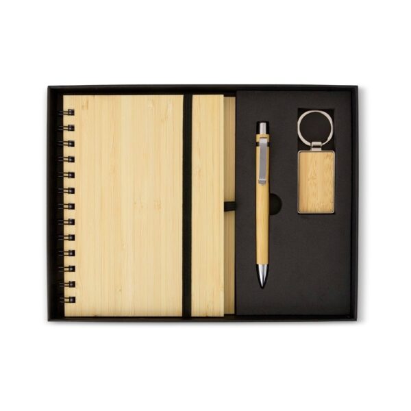 Kit Executivo Personalizado Ecológico 3 Peças Bambu Estojo Papelão Detalhe