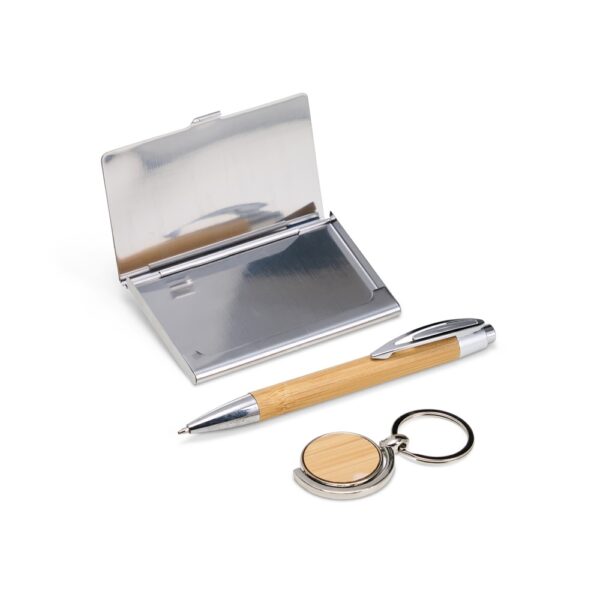 Kit Executivo Personalizado Ecológico 3 Peças Bambu Porta Cartão e Chaveiro Deta