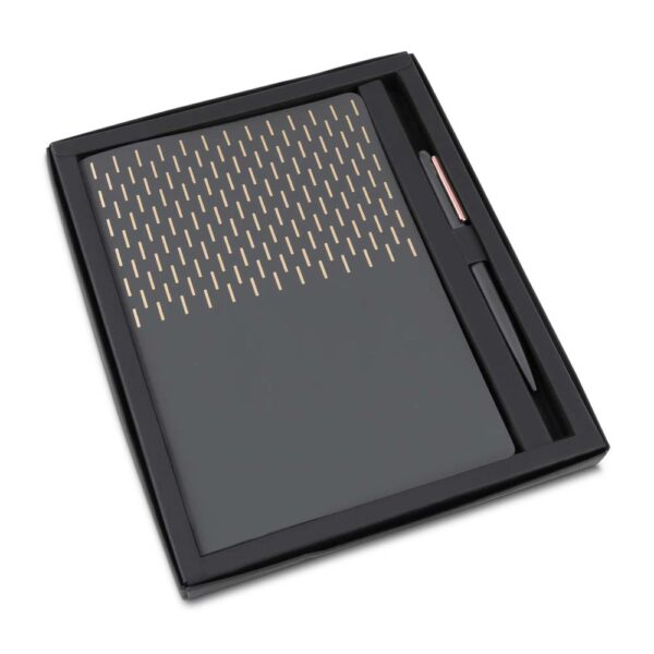 Kit Executivo Personalizado 2 Peças A5 PU Caneta Alumínio Reciclado Cinza
